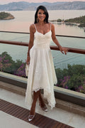 VESTIDO MIDI ACINTURADO RECORTE BUSTO DETALHES RENDA BARRA OFF WHITE P